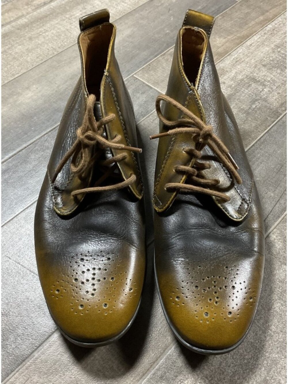 John Fluevog Women’s Gold Brown Flight CVU Brogued Chukka Boots Lace Up Shoes 8
